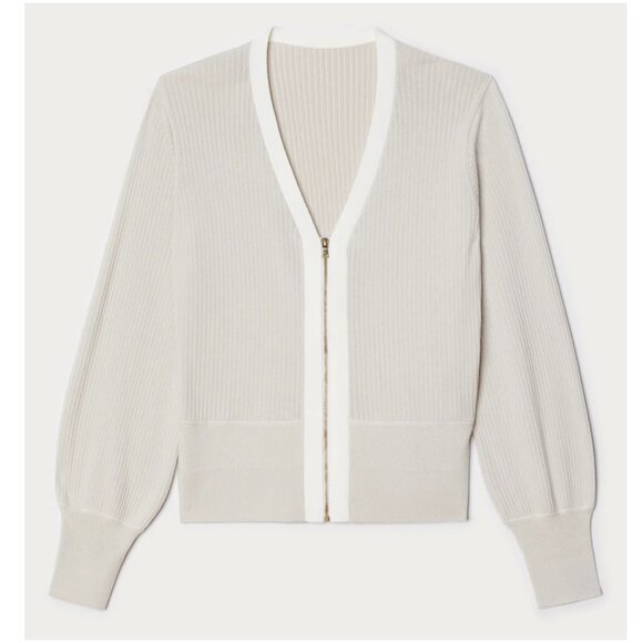 Rhone women's Pars Zip-Up Cardigan Sweater size M medium sand gray white ribbed - Picture 3 of 10